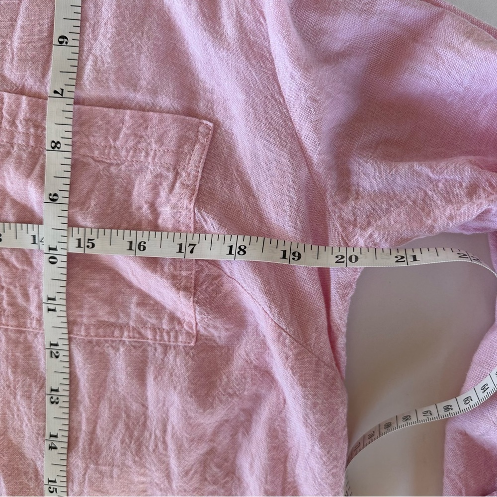 Susan Graver Pink Linen Rayon Blend Long Sleeve Button-down Roll Tab Sleeves M - Picture 8 of 11